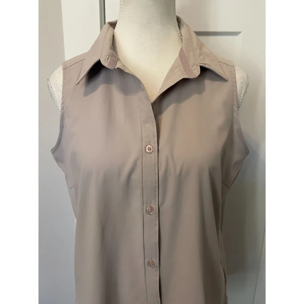 COLUMBIA Womens Button TOP Sleeveless GRAY/Pink Size M
